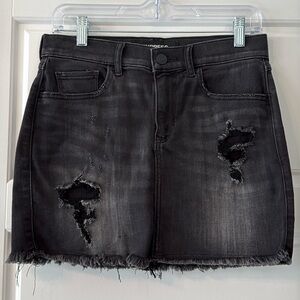 Express Stretch Black Denim Distressed Straight Mini Skirt Mid Rise 2